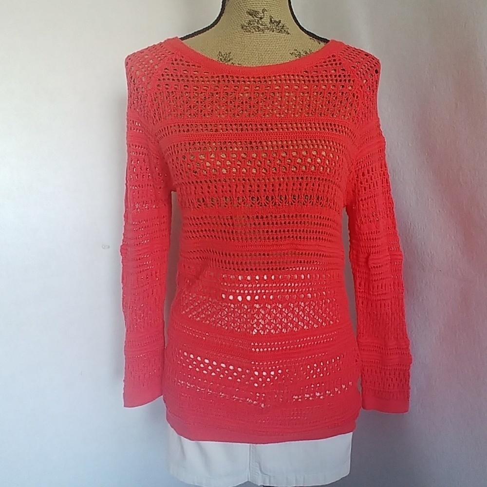 Ann Taylor Coral LOFT Mesh Shirt Top